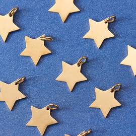 Airssory 10 Pcs 304 Stainless Steel Christmas Star Shape Blank Stamping Tag Charms with Loop Jumprings Small Golden Plated Metal Pendant Bulk for Jewellery Making DIY Crafts - 11x12mm