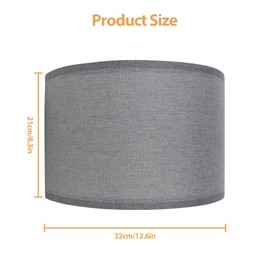 Filltown Lamp Shades Set of 2, Drum Lampshades 12.6" Diameter x 8.3" High Lamp Shades for Table Lamps Natural Linen, For Floor Lamps, Table Lamps, Easy Assembly Required, Harp Not Included, Gray