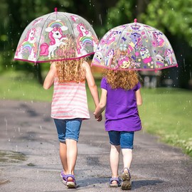 RONIARE Kids Umbrella Clear Bubble Umbrellas for Rain,Safety Dome Windproof Umbrella for Kid Girls and Boys,Pink