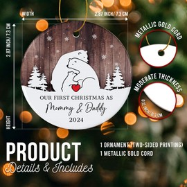 Our First Christmas AS A Family of Three，Family Christmas Ornaments 2024，Family of Three Christmas Ornament - Newborn Baby Boy, Girl Christmas Ornament.