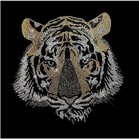 Tiger Head Iron on Rhinestone Transfer Patch, Heat Transfer Tiger Decal for Clothes, Tiger hot fix Crsytal Design, Sparkle Tiger Design