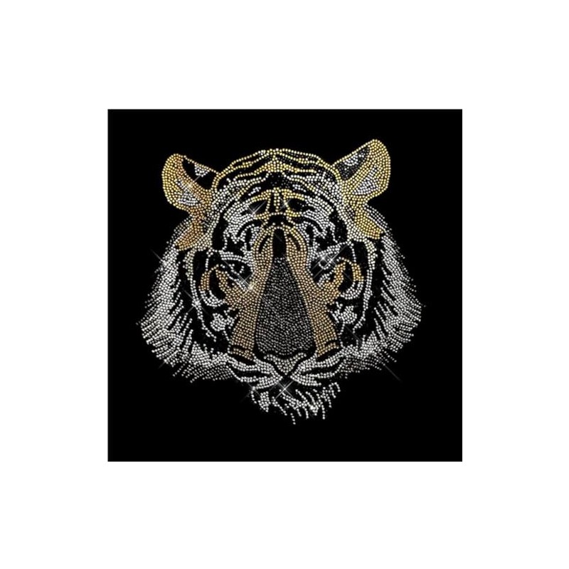 Tiger Head Iron on Rhinestone Transfer Patch, Heat Transfer Tiger