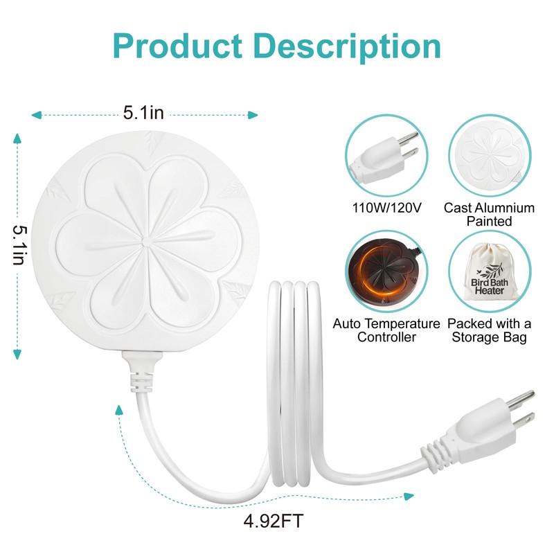 Poffattr 110W Bird Bath Heater for Outdoors in Winter, Submergible