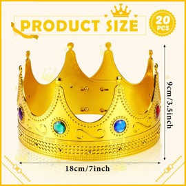 Hanaive 20 Pcs King Crowns for Men Kids Gold Royal Plastic Crown Jeweled for King Queen Prince Princess Costume Cosplay Props Party Supplies
