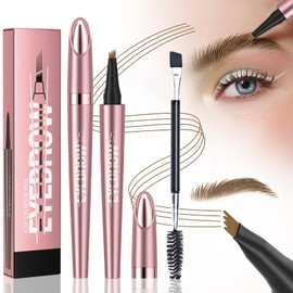 Ledeak Eyebrow Pencil, 3D Waterproof Microblading Eyebrow Pen with 4 Fork Tip, Magic Smudgeproof Eye Brow Pencil, Long-Lasting Liquid Brow Pencil for Natural Looking Defined Eyebrows (Light Coffee)