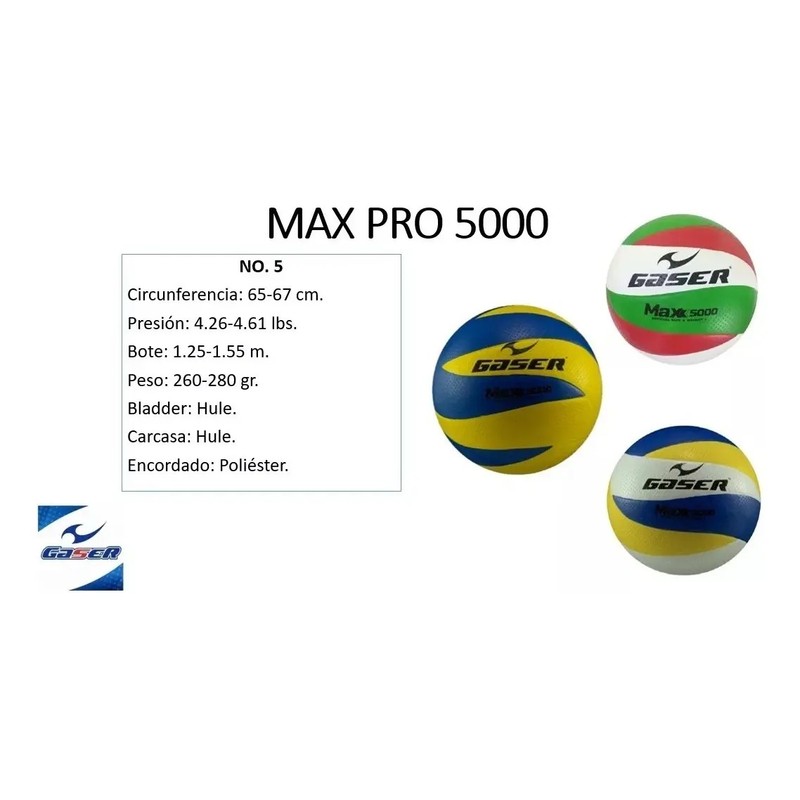 Balón Vóleibol Max Pro 5000 No.5 Gaser Color BlancoRojoVerde