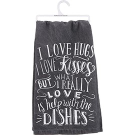 Primitives by Kathy I Love Hugs I Love Kisses Decorative Kitchen Towel, White/Black, 28" Square