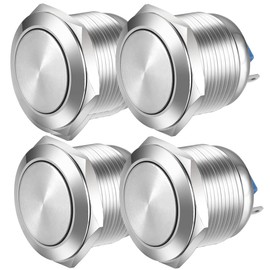 Gebildet 19 mm Flat Head SPST Momentary Push Button Waterproof, Self-Resetting Stainless Steel Push Button, Solder Pin Connections DC 6V/12V/36V/48V, AC 110V/230V 3A, 1NO