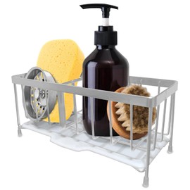 Kavciva Sink Caddy Sponge Holder,304 Stainless Steel Dish Brush Holder,Kitchen Countertop Sink Rack,Dish Soap Holder,Dishwashing Tool Drying Tray with Adjustable Partitions,Essential kitchen shelves