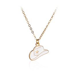 Pingyongchang Western Gold Plated Pink Pendant Necklace Cowboy Boot Hats 14k Gold Necklaces Disco Cow Charms Cowgirl Aesthetic Jewelry Accessories Gifts for Women - Hat White