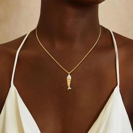 KummerSaprk Dainty Gold Fish Charm Necklace Dainty Gold Pendant Jewelry for Women Minimalist Beach Inspired Accessory Trendy Layered Look Gift