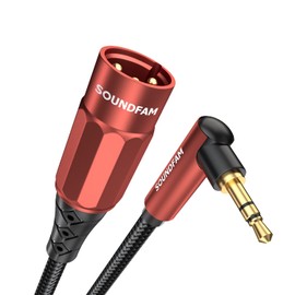 SOUNDFAM 90 Degree Right Angle 3.5mm to XLR Cable Male to Male XLR to 1/8 Inch Cable for Mixing Console, Sound Card, Speaker and More(3 Feet, Wine Red)