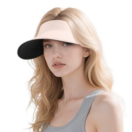 AlisOker Wide Brim Visor Sun Hat for Women Men Foldable Ponytail Sun Hats Adjustable UPF50+ Seamless Beach Hats for Outdoor Pink