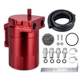 EVIL ENERGY Oil Catch Can, 300ML Baffled Oil Can, Universal Aluminum Air Oil Separator Breather Tank with 5/8" ID 5FT NBR Fuel Hose Kit