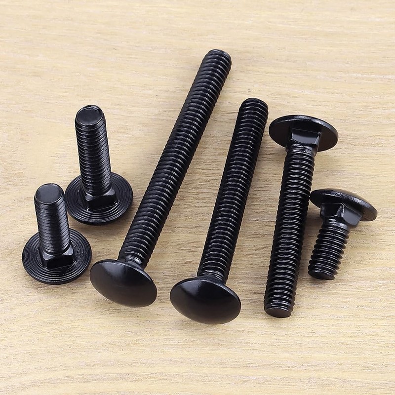 5/16-18 x 1-1/2" Black Steel Carriage Bolts, 304 Stainless Steel