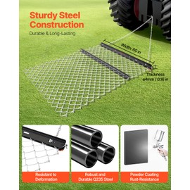 VEVOR Drag Harrow, 4 x 5 ft Chain Harrow - Made from Q235 Steel, UTV Tractor Attachments for Landscape Leveling or Sod Prepping, Durable Harrow Rake for Gravel Driveway, Farm Field Garden Black