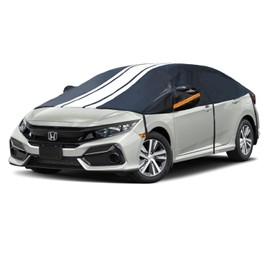 Universal Half Car Cover for Sedan, Windshield Cover for Ice and Snow，Roof Cover Waterproof All Weather Dustproof ,Outdoor Indoor All Season Sun, Rain, UV Protection.Front Rear Window Cover.3L