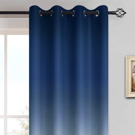 Yakamok Blue and Greyish White Thickening Polyester Ombre Curtains, Light Blocking Gradient Color Curtains, Room Darkening Grommet Window Drapes for Living Room/Bedroom (2 Panels, 52x84 Inch)