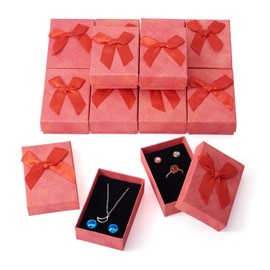 Cheriswelry 12Pcs Red Gift Box Paper Box with Lids Necklace Earring Ring Jewelry Box Cardboard Case for Wedding Anniversaries Birthday Valentines Supplies