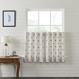 VHC Brands - Cortina bordada de abeja, con volantes, color crema amarillo, 36 x 36 pulgadas, juego de 2