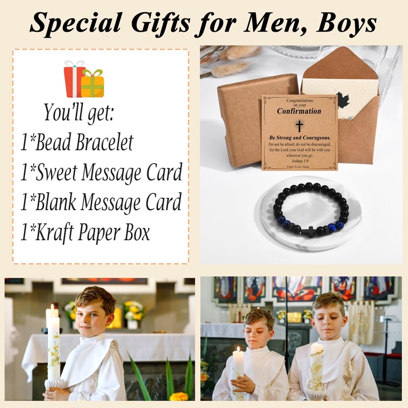OAVOOK Confirmation Gifts for Teenage Boys Catholic Cross Bracelet Christian