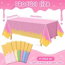Oudain 24 Pcs Ice Cream Plastic Tablecloth 55 x 73 Inch Disposable Rectangle Table Covers Ice Cream Party Supplies for Baby Shower Girl Sweet One Birthday Grow Up Donut Party Decorations, 6 Color
