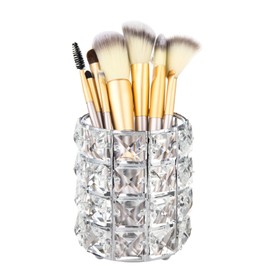 Feyarl Makeup Brush Case Brush Stand Crystal Brush Holder Cosmetic Brush Holder Cylinder Pen Holder Silver