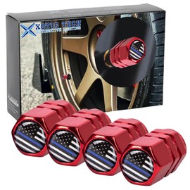 x xotic tech 4pcs American Flag Tire Valve Stem Cover Caps Anodized Aluminum Alloy, Corrosion Resistant Leak-Proof Wheel Valve Cap Set, Universal for Cars Trucks Motorcycles SUVs (Blue Thin Line)