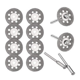 YFFSFDC Round Hole Mini Diamond Cutter, Diameter 0.9 inch (22 mm) x 10 Pieces, Diamond Cutting Disc, 2 x 0.1 inch (2.35 mm) Shaft + 2 x 0.1 inch (3 mm) Axis, Diamond Bit Blade Set for Mini Router/Router/Router