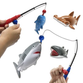【Shark Fishing Showdown!】Fishing Game Toy Fishing Magnet Bath Pool Water Play for Kids (2 Rods x 8 Sharks)