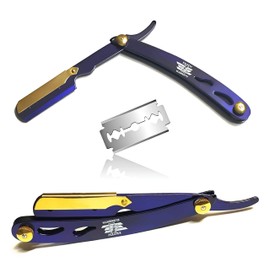 Barber Hair Shaver Stainless Steel Straight Edge Razor Cut Throat Purple Blade