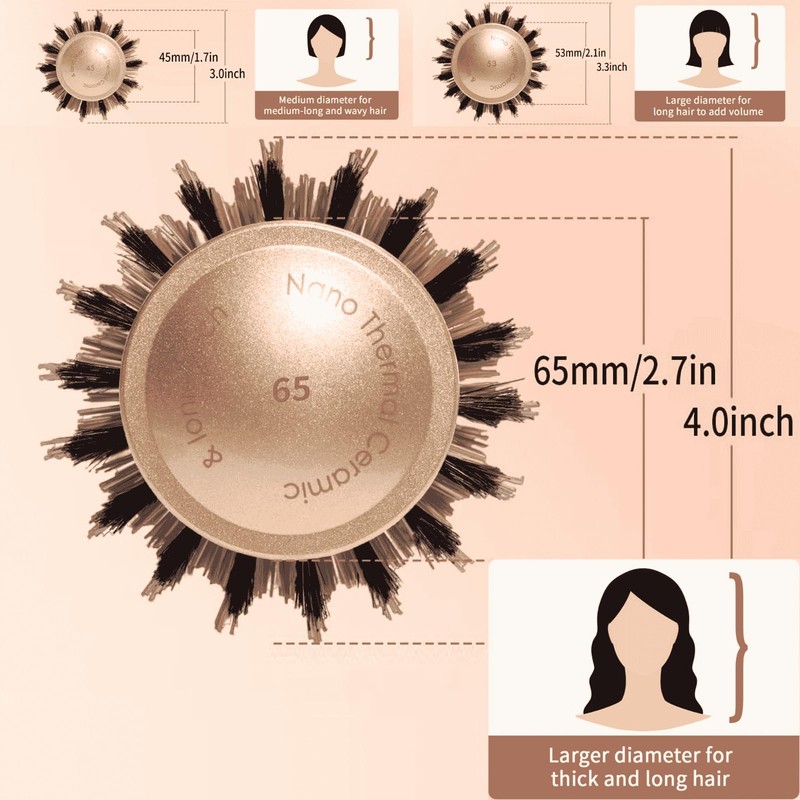 JIUANODD Large Round Brush for Blow Out, 2.7 Inch Gold