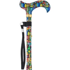 Mosaic Stained Window Folding Adjustable Derby Walking Cane with Engraved Collar