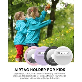 ONEONTA for Air Tags-2 Pack Apple Kids Hidden Case, Air Tag Tracker for Kid, Air Tag Holder Kids with Invisible Pin, Anti Lost, for Children, Elderly, Luggage, Clothing (Black,Blue)