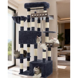 Gitelsnour Maine Coon Cat Tree, Heavy Duty Cat Tree for Indoor Cats Large Adult, Cat Tower for Large Cats 20 lbs+ with Hammock, 2 Big Perches, 2 Cat Condos, 15 Scratching Posts, Smoky Gray GCT033G