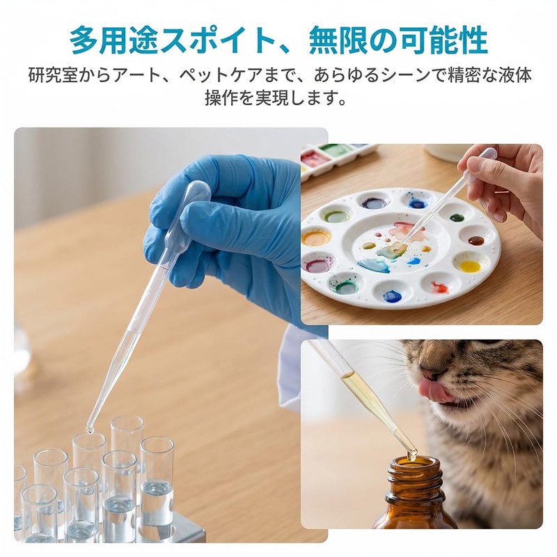NIHOOOOH スポイト 0.2ml 100本 ピペット 使い捨て 透明 プラスチック製 スポイト 小