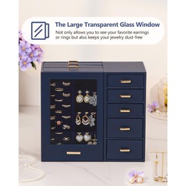 Homde Jewelry Organizer large for Dresser: Big Jewelry Box for Women - Holder with Drawers - Elegent Necklace Earring Ring Display Modern Gift (Dark Blue)