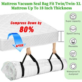 Vacuum Bags for Mattresses Twin/Twin-XL Straps for Moving, Leak-proof Vacuum Compression Bag for Storing Mattresses with Double Zip, Space Saving for Memory Foam and Latex