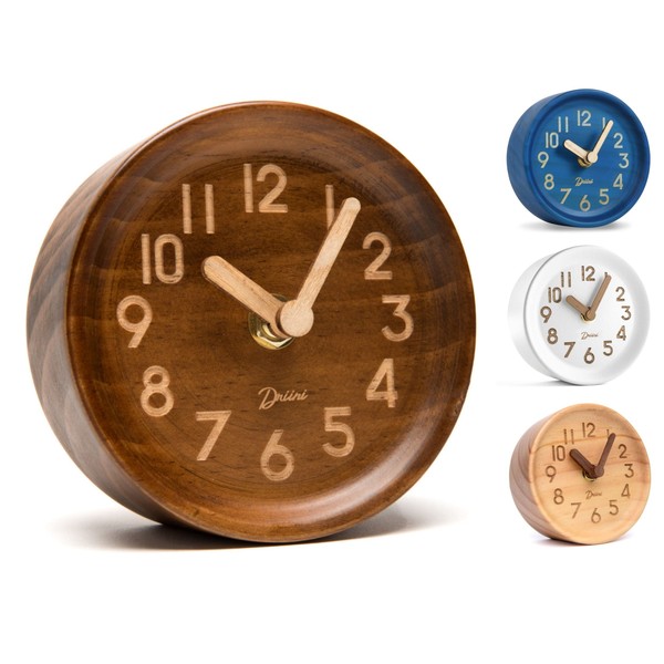 Driini Wooden Analog Desktop Clock – 4.3 in. Decorative Pinewood,