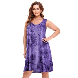 BELAROI Women Plus Size Sundress Summer Casual Sleeveless Tshirt Dress Tie Dye Scoop Neck Swing Tank Dresses with Pockets Beach Cover up(3X,B-Purple)
