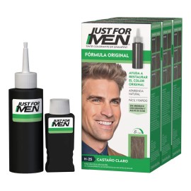 Shampoo con Tinte Just for Men Fórmula Original Larga Duración Castaño Claro H25 3pack 66ml