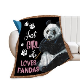 Just A Girl Who Loves Pandas Blanket Soft Warm Cozy Cute Panda Throw Blankets for Boys Girls Fuzzy Plush Blanket Fleece Lightweight Flannel Kid Adults Gift for Bed Couch Sofa 50"x40"