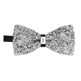 Bamboopack Rhinestone Bow Ties Mens Pre-tied Bow Ties Banquet Bowties with Adjustable Length for Wedding Party Banquet (Silver)