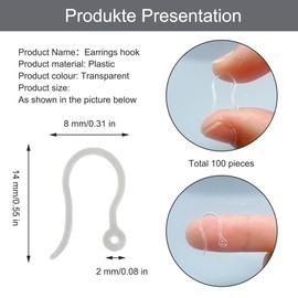 YJFY Pack of 100 Earring Hooks, Hypoallergenic Ear Hooks, Earring Hooks, Made of Plastic, Suitable for People Who Cannot Use Metal Earrings, for Earrings, Pendants (White)