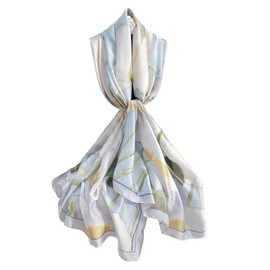 Qyx Women's Fashion 100% Mulberry Silk Large Scarf-Elegant Lightweight Satin Flowers & Birds Printed Shawls & Wraps for Lady