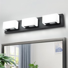 HUOKU Black Bathroom Vanity Lights, 24 inch Dimmable Modern LED Bathroom Lighting Fixtures Over Mirror 22W Vanity Light Aluminum Wall Sconces Cool White 6000K