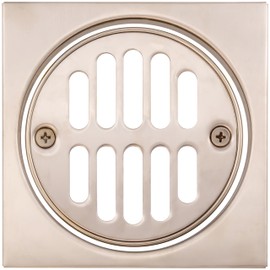 Westbrass R313-07 4-1/4" Brass Shower Tile Square with 3-1/2" OD Round Strainer Grid Drain Cover, Satin Nickel