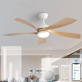 Sofucor 52" Smart Ceiling Fan, Indoor/Outdoor Ceiling Fans with Lights and Remote, Work with Alexa/Google/App, 3-Color Light 6-Speed Timing Reversible DC Motor for Bedroom Living Room Patio