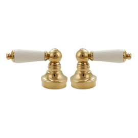 Fit Price Pfister Lever Porcelain Handles, Fit Pfister Compression Stems 12 Spline Connection, with Polish Brass Trim - by PlumbUSA
