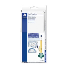 STAEDTLER 557 11 Noris Maths Set with Storage Tin (11 Pieces including Compass, Ruler, Protractor and Set Squares)